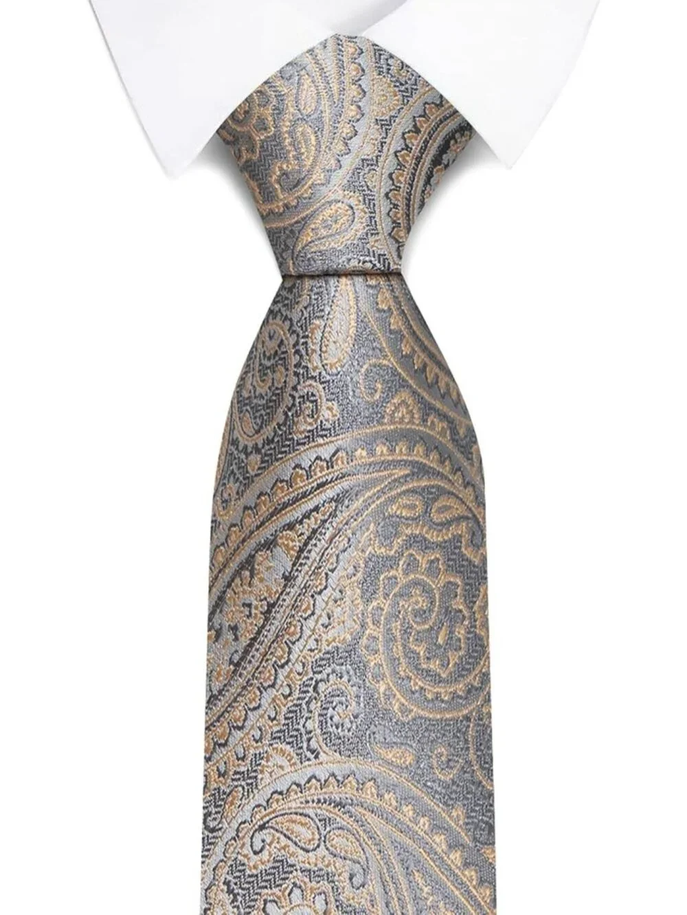 🆕Men Beige 100%Microfiber Paisley Slim Formal Classic Necktie For Wedding Dress
